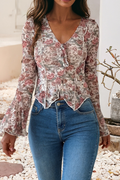 Floral Long Bell Sleeve Blouse