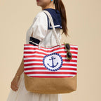 Coastal Chic | Nautical Anchor and Stripe Beach Tote