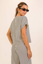 Striped Textured Top & Wide Leg Pant Set