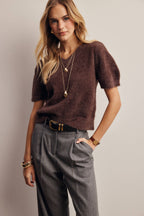 Fuzzy V-Neck Knit Top FSW0105