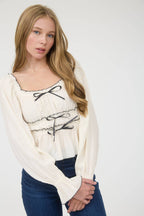 Black + White Ruffled Blouse