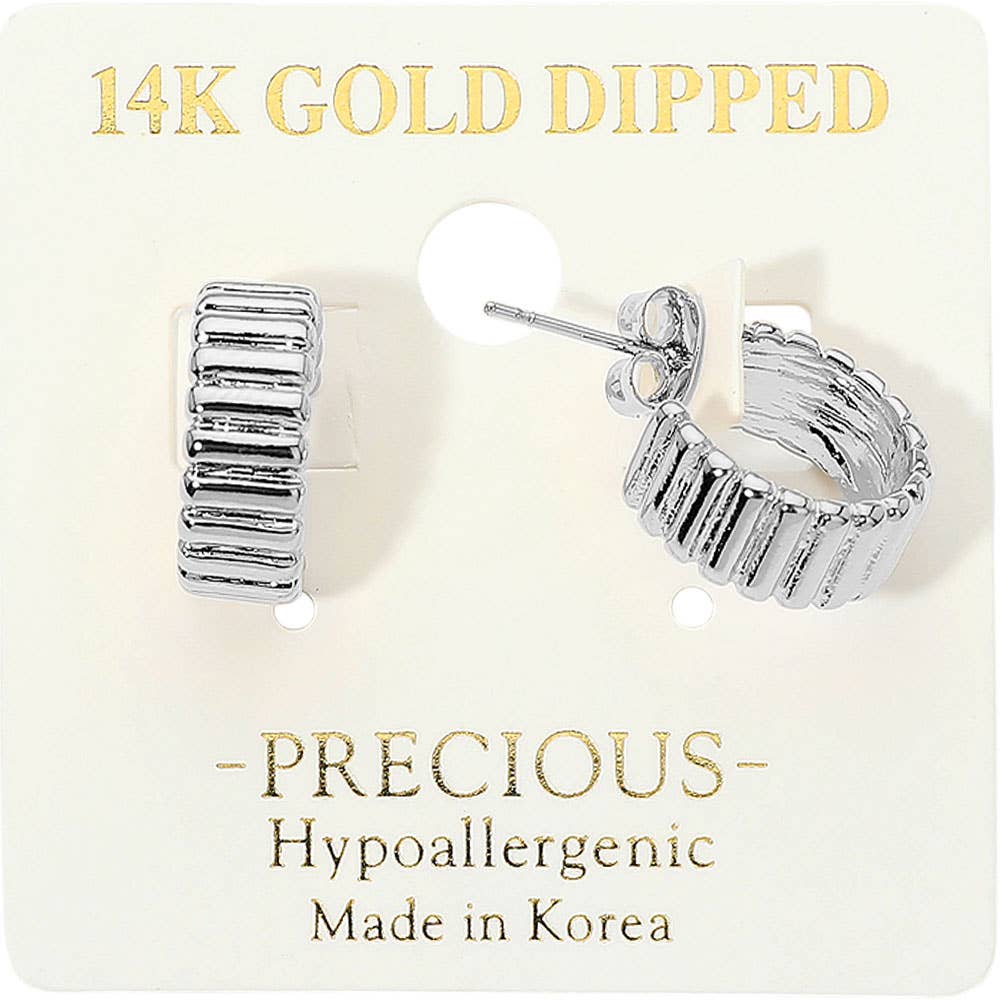 14K Gold Dipped Hypoallergenic Ribbed Mini Hoop Earrings
