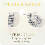 14K Gold Dipped Hypoallergenic Ribbed Mini Hoop Earrings