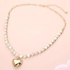 Floral Ceramic Ball Beaded Heart Pendant Necklace