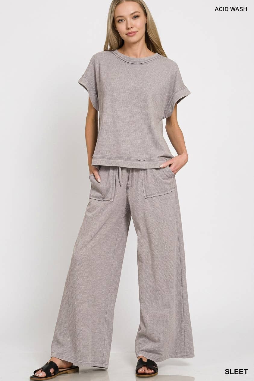 Washed Slub Short Sleeve Tee & Long Pants 2PC Set