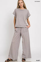 Washed Slub Short Sleeve Tee & Long Pants 2PC Set
