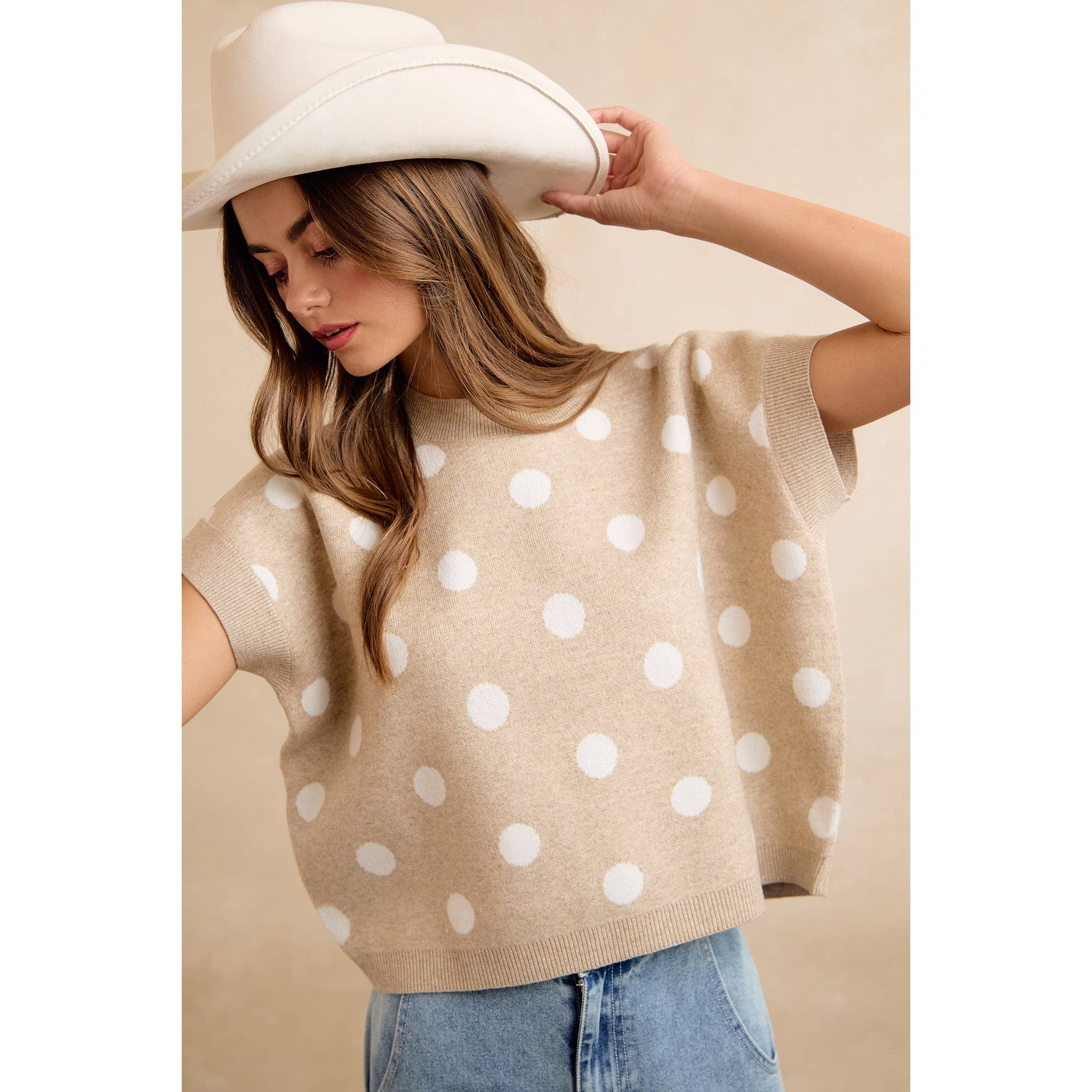 POLKA DOT KNIT SLEEVELESS TOP