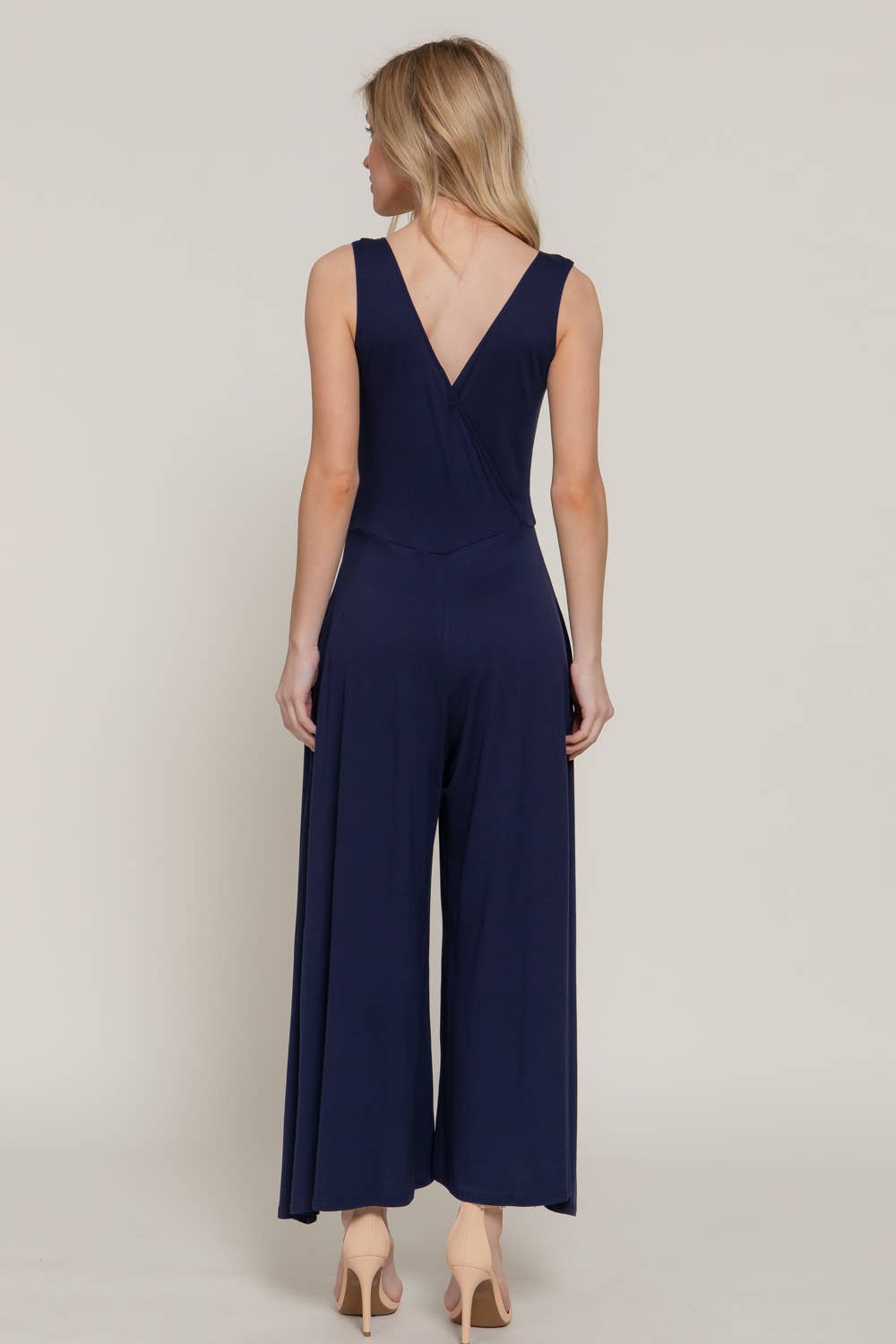 Sleeveless Double V-Neck Surplice Knit Jumpsuit