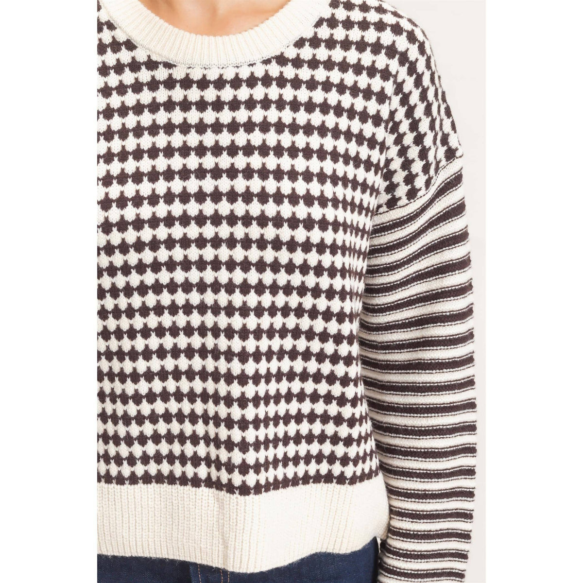 Mixed Pattern Long Sleeve Sweater