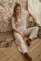 DITSY FLORAL RIB KNIT WIDE LEG LOUNGE PANTS