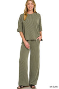 Raised Rib Short Sleeve Tee And Pants Set