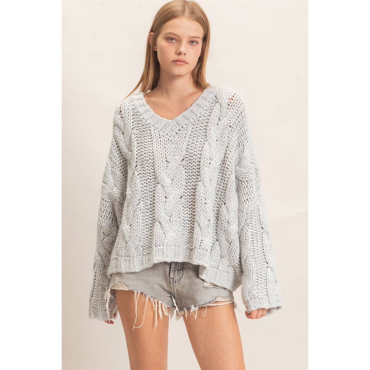 Cable Knit V-Neck Sweater