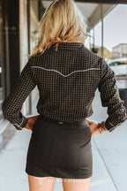 Black Pleated Concho Button Down Snaffle Bit Pocket Skirt