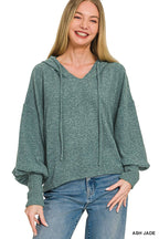 Soft Brushed Hacci Cropped Balloon Sleeve Hoodie Zenana