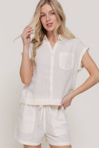 Dolman Short Sleeve Shirt & Shorts Linen Effect Set