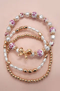 PINK CERAMIC PORCELAIN BOW MULTI LAYER BRACELET | 80B1340