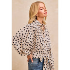 POLKA DOT PRINT TIE HEM DETAIL CROP BLOUSE TOP