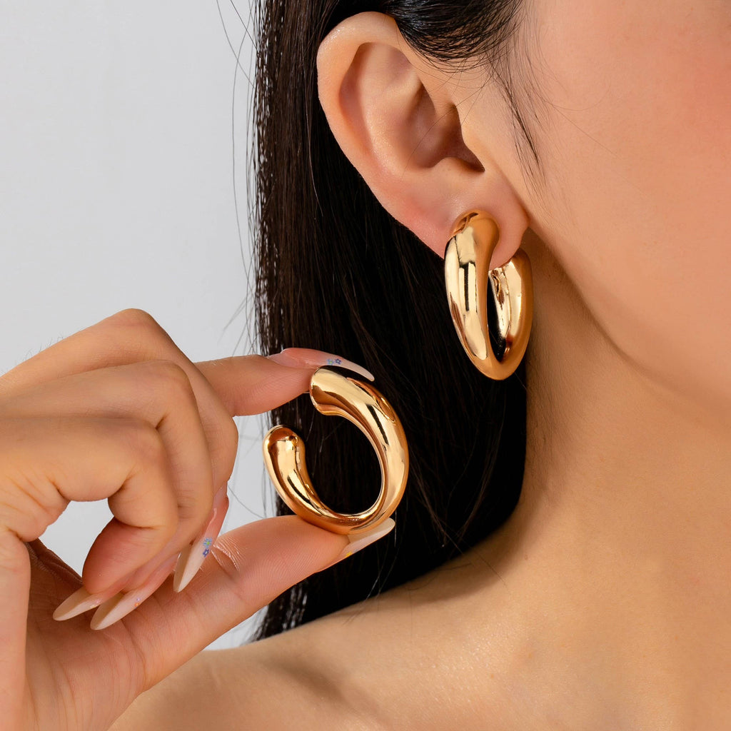 Bold Gold-Tone Chunky Tubular Open Hoop Earrings | 80E62231
