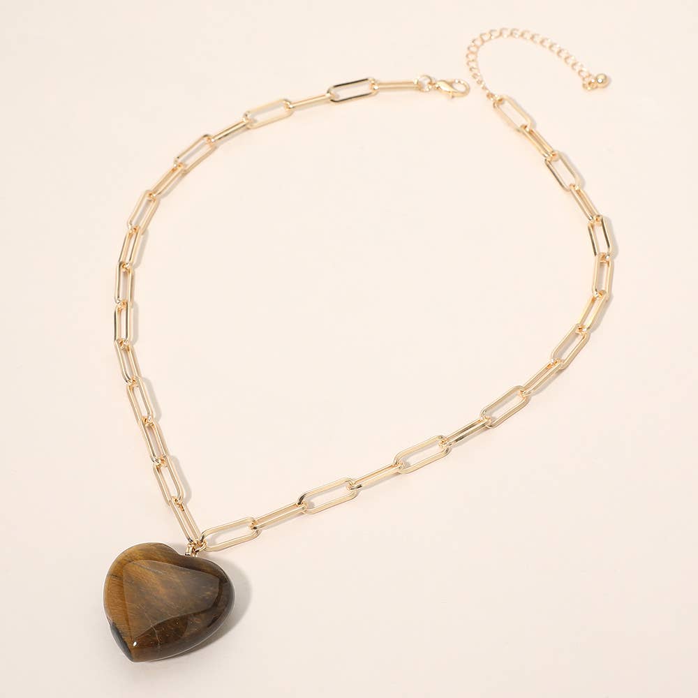 Resin Puffy Heart Pendant Paperclip Chain Necklace