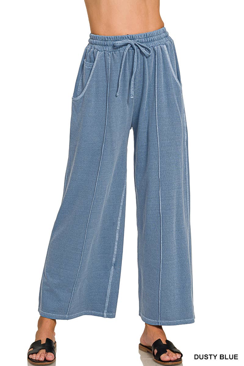 French Terry Wide Leg Pigment Dye & Enzyme Wash Pants