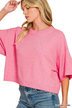 Viscose Mock Neck Short Sleeve Boxy Sweater