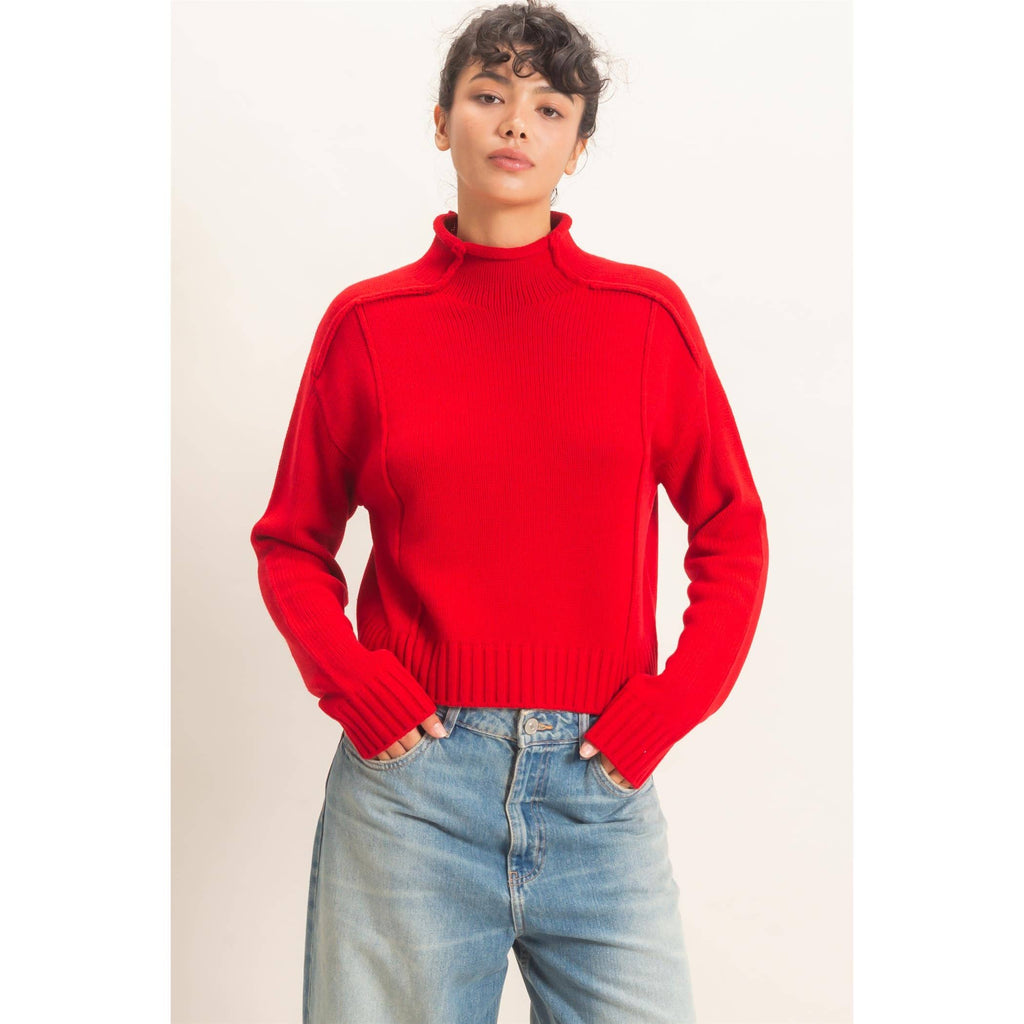 Roll Neck Sweater With Reversed Seam