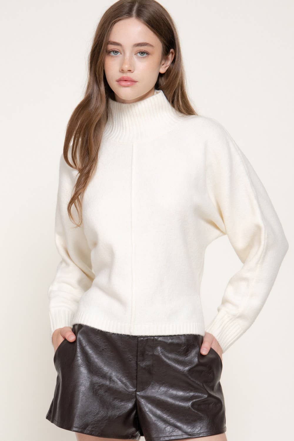 Long Slv High Neck Sweater Top
