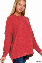 Brushed Melange Drop Shoulder Oversized Sweater