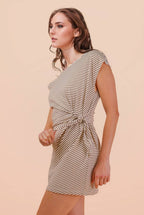 ND31733-Stripe Knit Sleeveless Mini Dress W/ Tie Detail