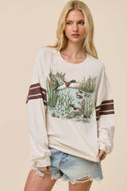 Mallard Ducks Graphic L/S Oversized Lightweight Sweatshirt