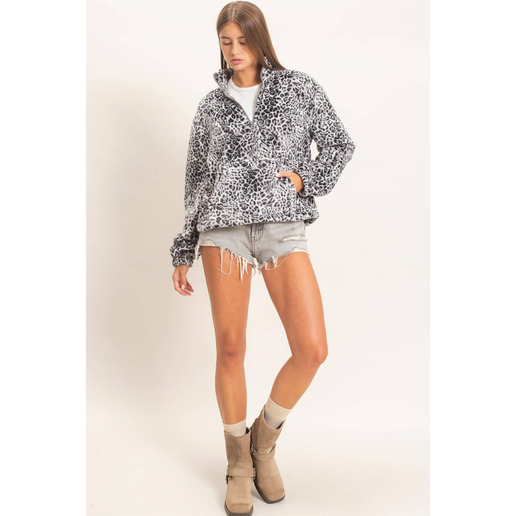 Leopard Print Fleece Half Zip Pullover