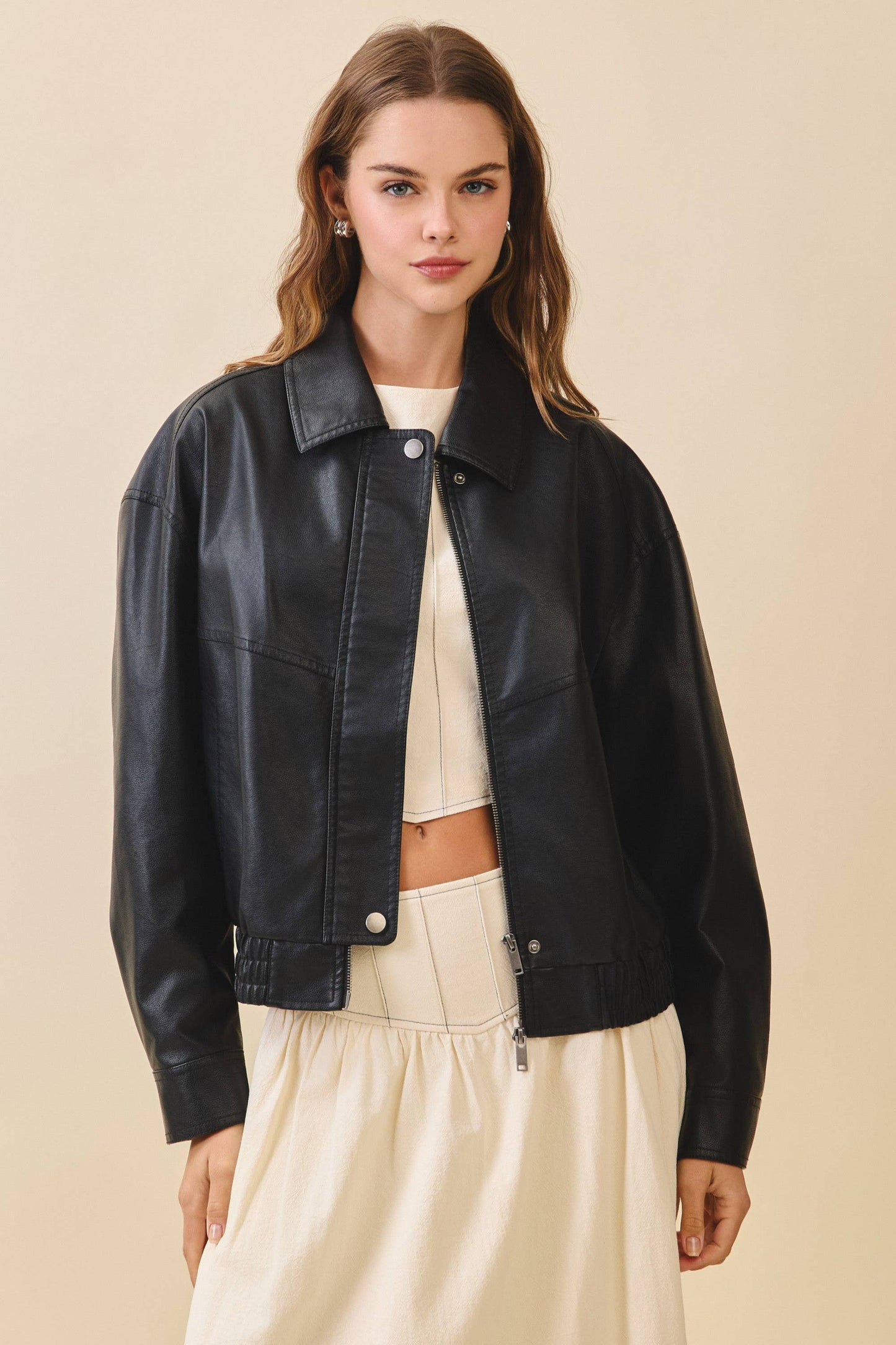 Faux Leather Zipper Jacket