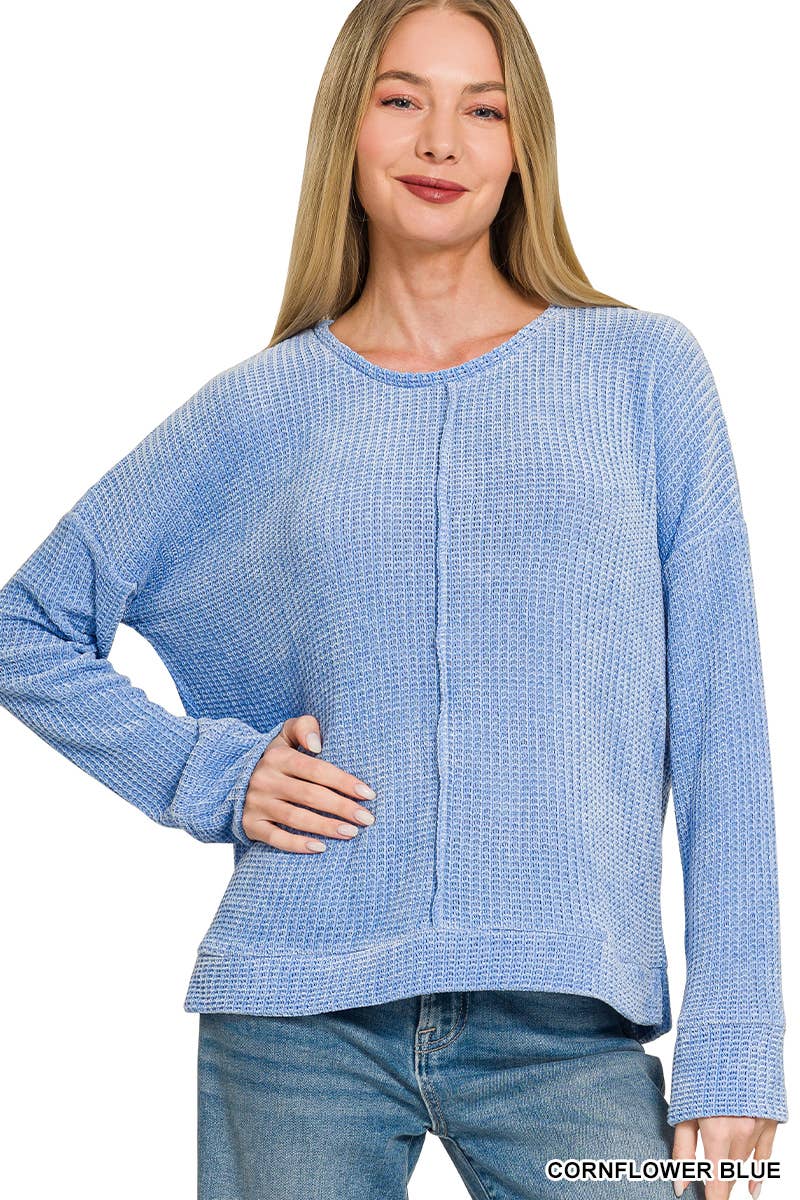Chenille Waffle Center Seam Sweater Zenana