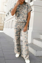 Camo Print T Shirt 2pcs Pants Set