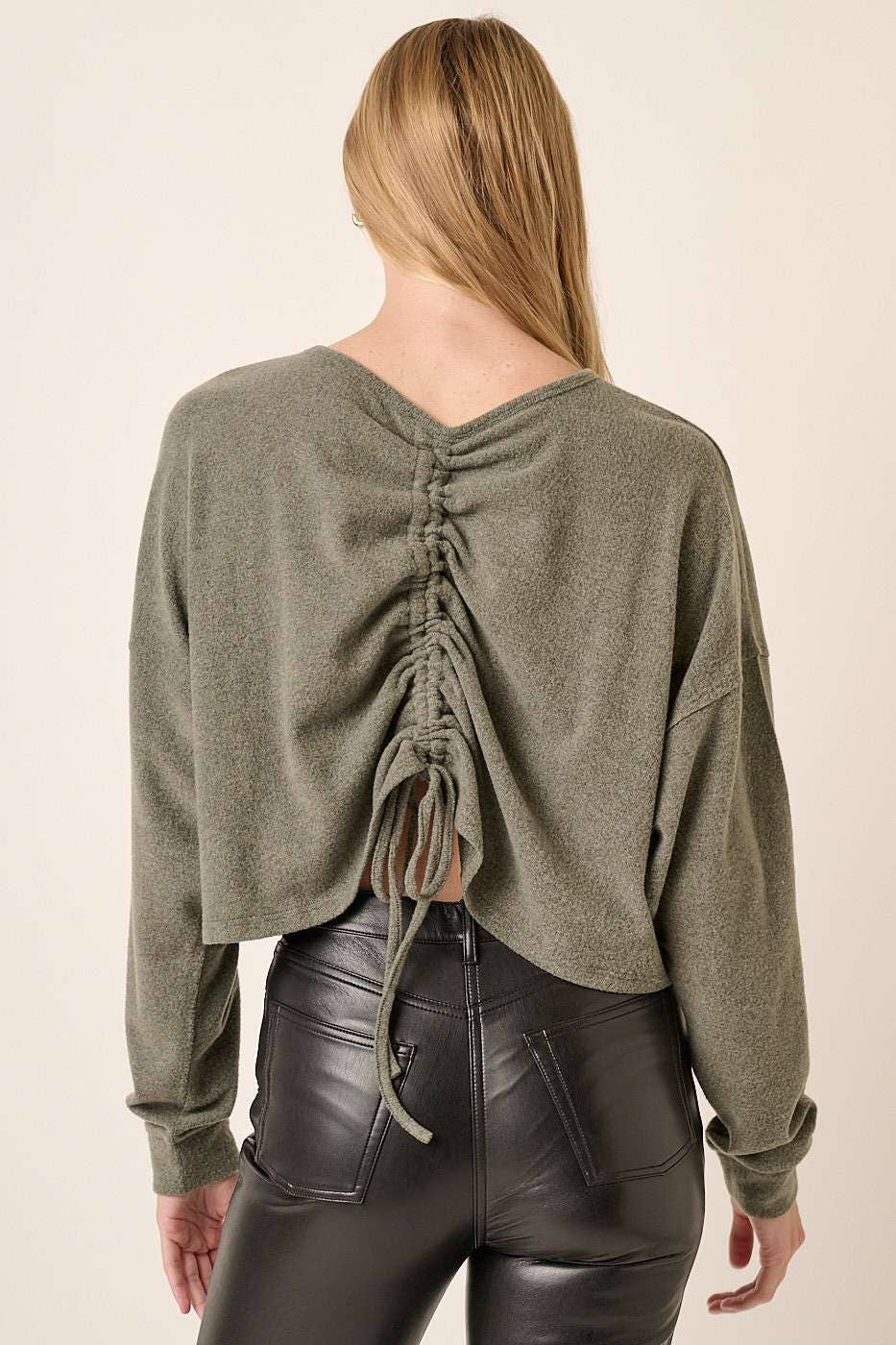 H14455-BRUSHED HACCI OVERSIZE RUCHED BACK TOP