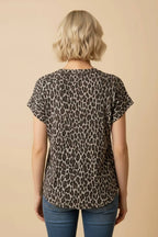 ET7484-57 DOLMAN SHORT SLEEVE WITH BAND V NECK ANIMAL TOP