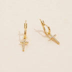 18K Gold Dipped CZ Cross Hoop Earrings
