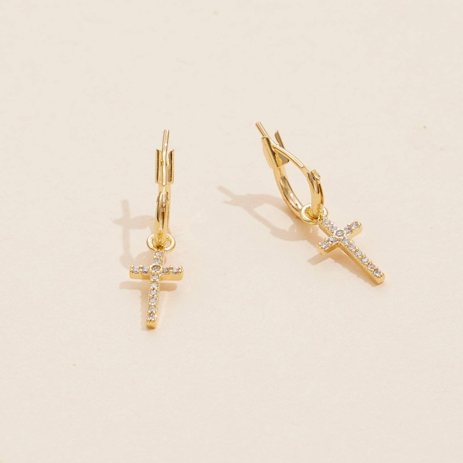 18K Gold Dipped CZ Cross Hoop Earrings