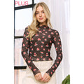 PLUS MESH STRAWBERRY PRINT HIGH NECKLINE CROP TOP