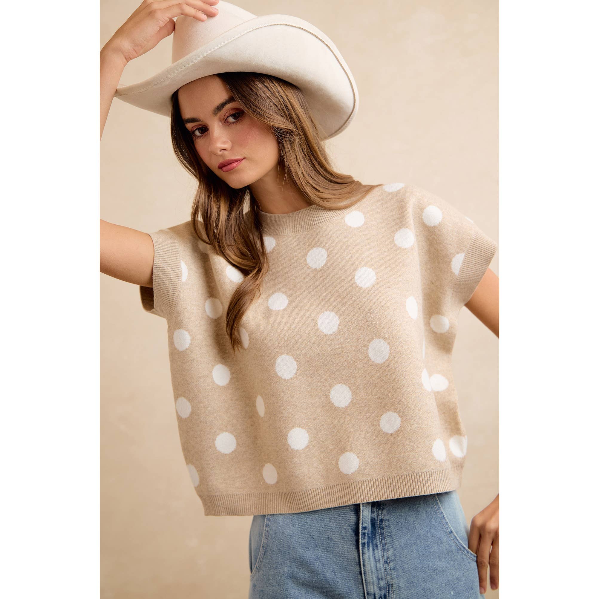 POLKA DOT KNIT SLEEVELESS TOP