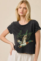 Lucky Ducky Mallard Graphic Potassium Spray Faux Crop Tee