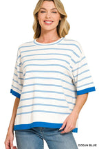 Oversized Viscose Stripe Short Sleeve Sweater