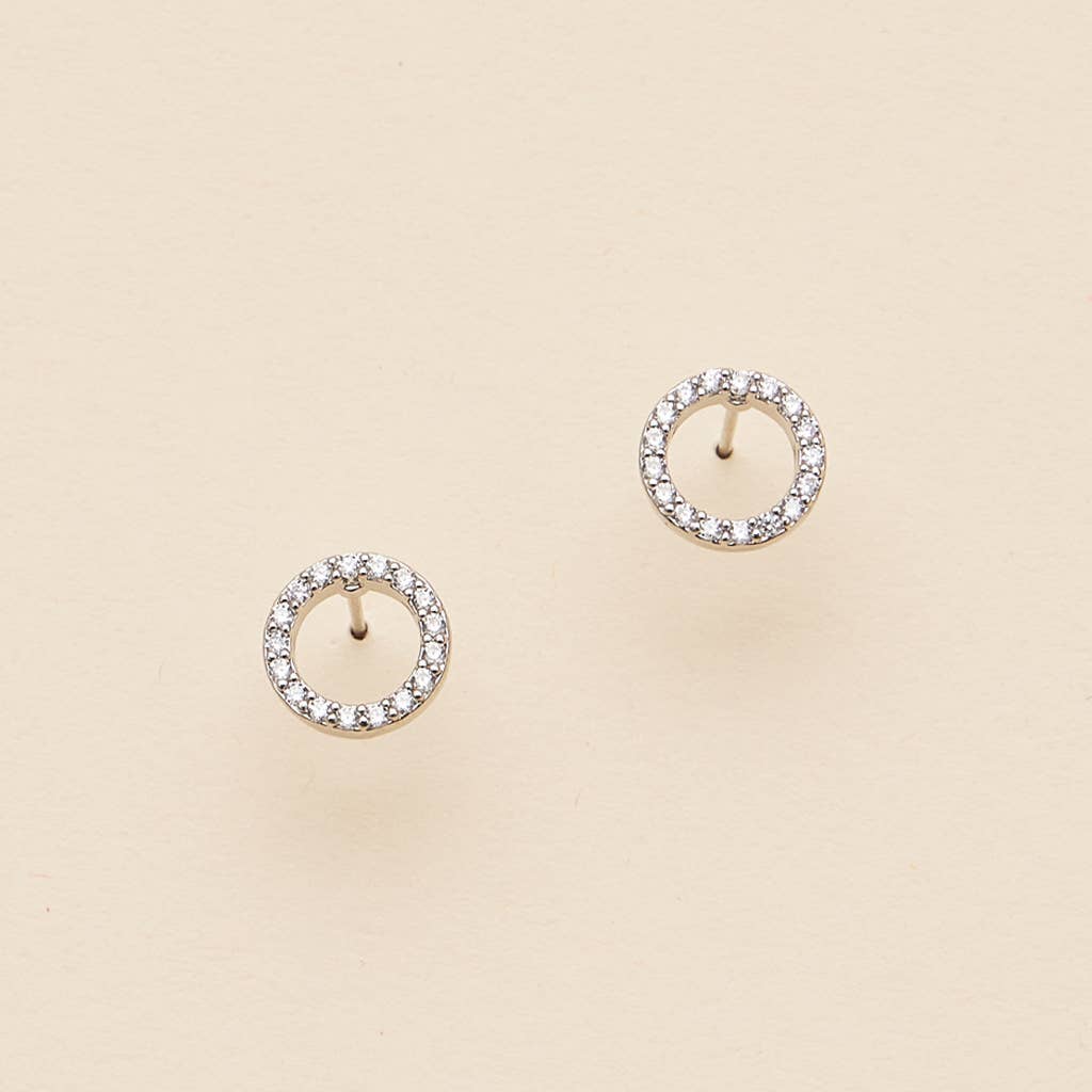 18K Gold Dipped Open Circle CZ Stud Earrings | Pavé Halo