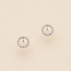 18K Gold Dipped Open Circle CZ Stud Earrings | Pavé Halo