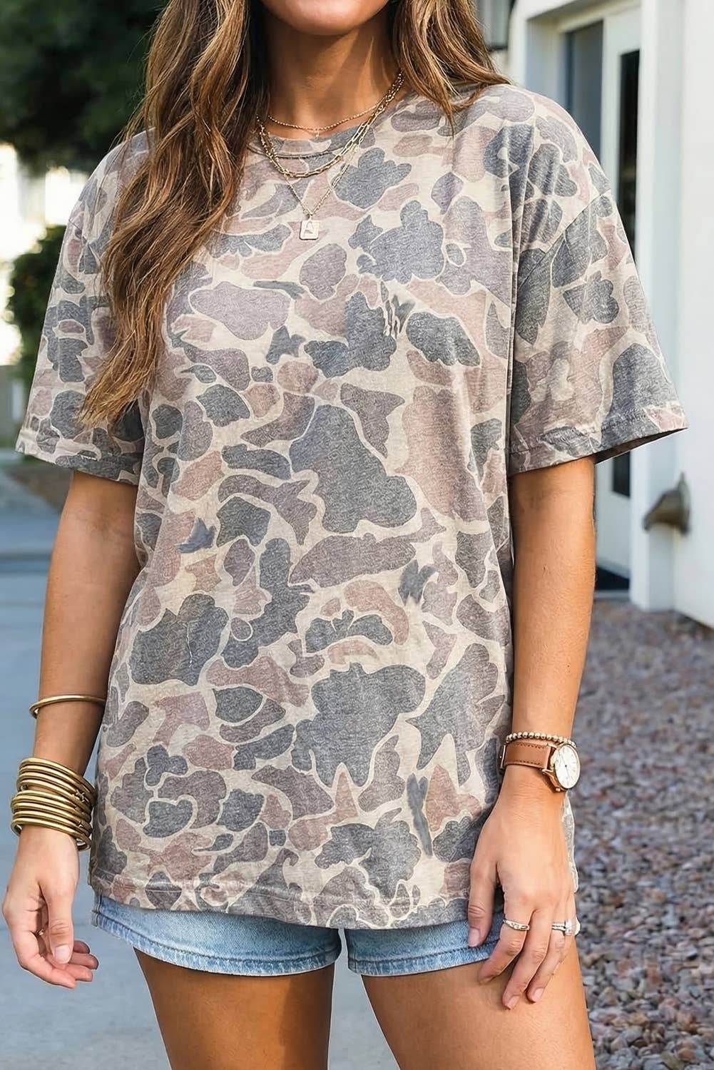 Retro Camouflage Print Womens Casual T Shirt S-3X
