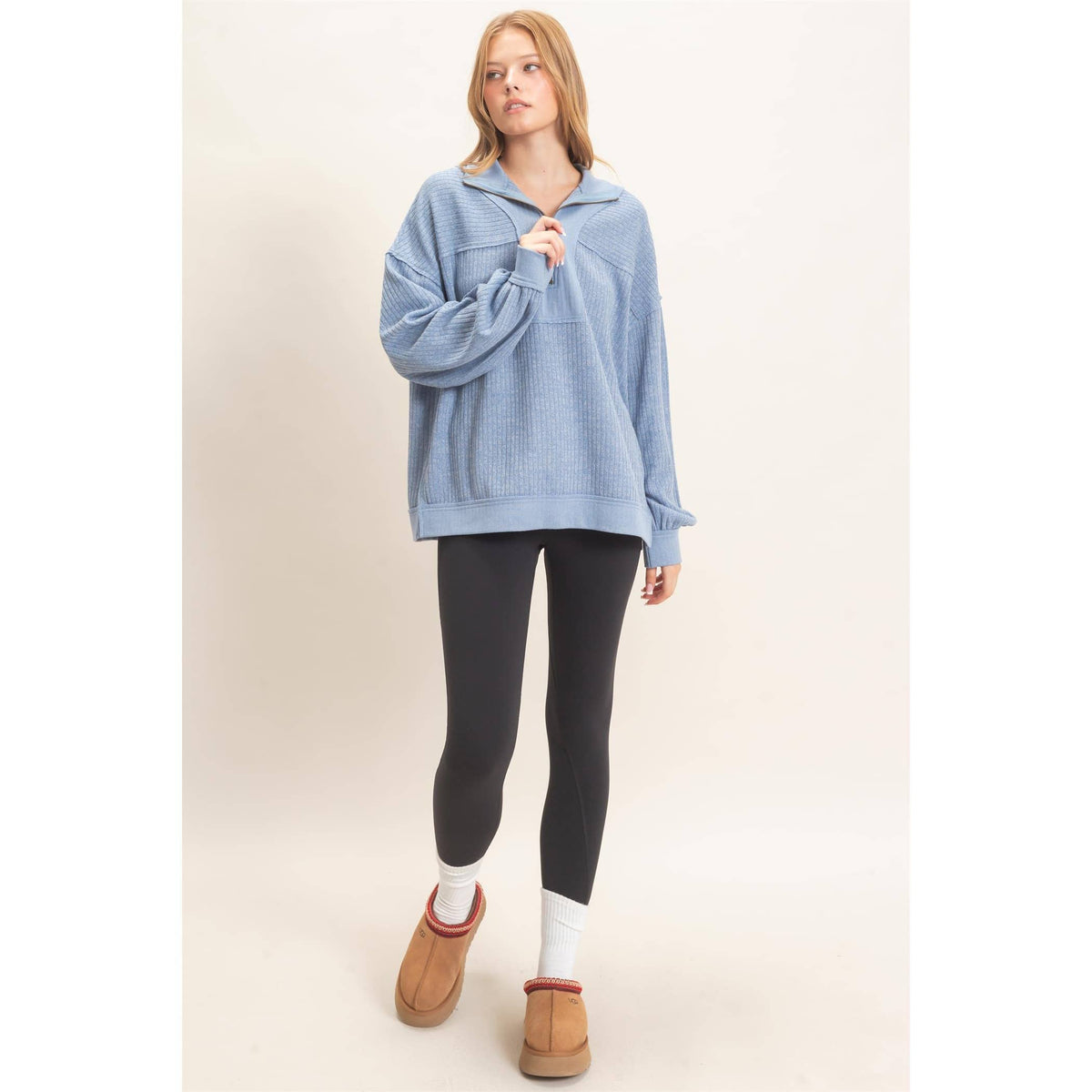 Ribbed Knit Half-Zip Pullover