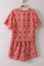 NT12482SET-Floral Embroidery Woven Top & Shorts Set