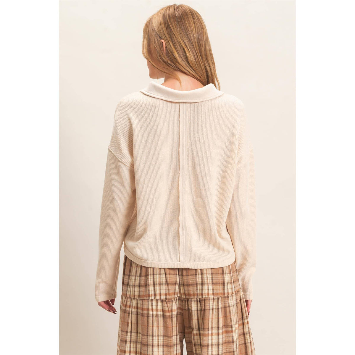 Ribbed Collared Pullover Top