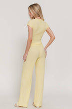 Short Sleeve Crew Neck Top & Waist Band Flare Pants Set