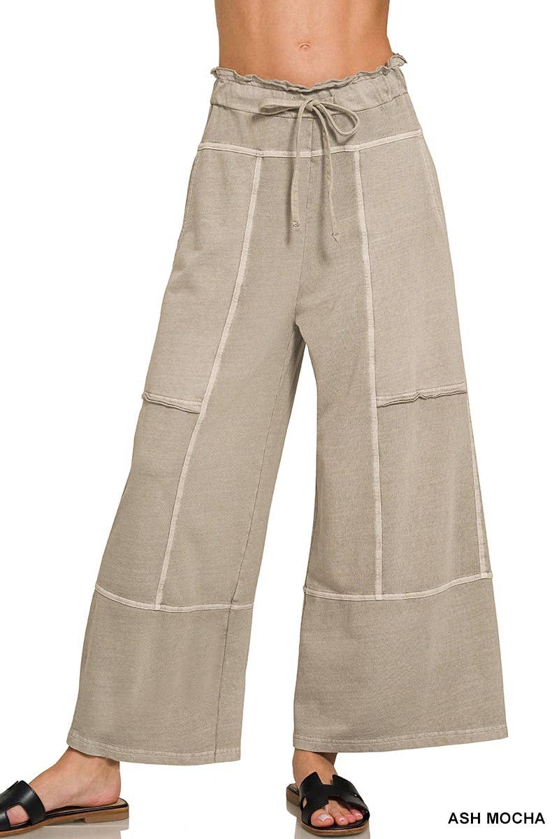 French Terry Washed Exposed-seam Wide Leg Pants